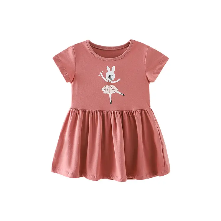 Boutique Großhandel Party Rabbit Pink Kurzarm Prinzessin Flower Girl Kleider für Mädchen von 2-7 Jahren Hochzeits kleidung