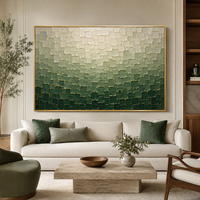 Tableau mural en toile texturée vert sauge, effet plâtre rainuré, peinture sur fond crème pour salon Japandi