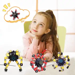 PT Trending Products Decompression DIY Robot Fingertip Spinning Top Toy For ADHD Autism For Kids Transformable Fidget Spinners