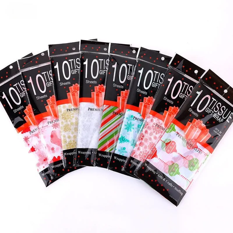 10 lembar/tas kertas tisu seri Natal pembungkus dilipat ke dalam tas