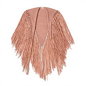 Women's Rose Gold Square Fringe Shawl Solid Color Polyester Lightweight Bohemian <b>Wrap</b> for Daily Wear - Product Image 1