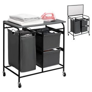 Suoernuo 2 ngăn kéo Bàn ủi nhiệm vụ nặng nề giặt SORTER phòng Organizer cán giặt Hamper SORTER giỏ giỏ hàng với bánh xe - Product Image 1