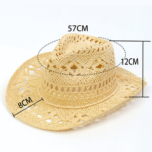 Chapeaux de paille Panama personnalisés OEM anti-UV pour hommes, visières de plage en papier à large bord, chapeaux de cowboy occidentaux, sombreros mexicains - Product Image 2