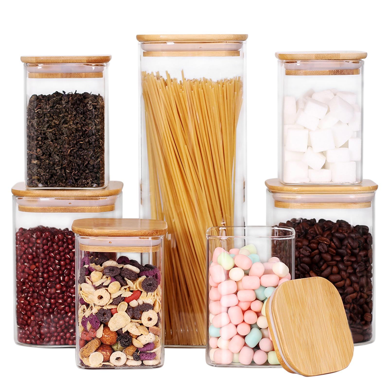 Le stockage en verre de Borosilicate cogne le couvercle en bambou