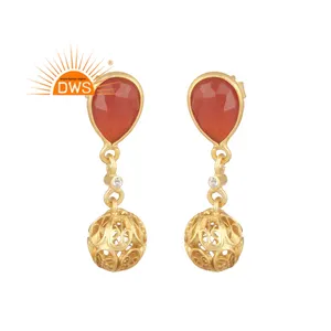 Topaz Red Onyx Gemstone Earrings 14 Karat Gold Plated Jewelry Suppliers Designer 925 Silver Drop Earrings Vintage Collection