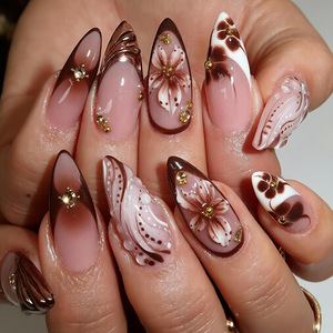 24 faux ongles stiletto extra longs à presser, rouge et noir gothique, avec motifs roses 3D, pour femmes et filles - Product Image 2