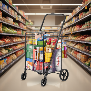 Carrito de Compras Plegable de Alta Resistencia Jumbo, con Capacidad para 110 Libras, Cestas Dobles, Ruedas Giratorias de 360°, Carrito de Supermercado de Gran Capacidad - Product Image 2