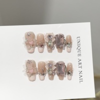 Faux ongles de luxe roses faits à la main avec nœud, faux ongles œil de chat, capsules d'ongles artificielles, faux ongles réutilisables