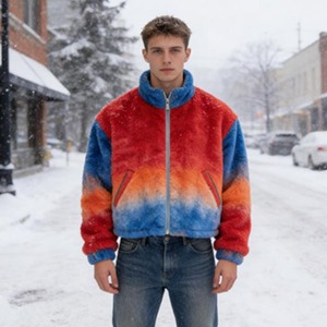<span class=keywords><strong>Giacca</strong></span> Invernale da <span class=keywords><strong>Uomo</strong></span> Personalizzata di Alta Qualità con Zip, Stile Varsity Tie-Dye in Pile Sherpa Morbido per Esterno - Product Image 2