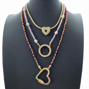 Collier pendentif Cadenas Cœur Bohème TK-L560 avec perles de cristal et petites perles arc-en-ciel sur chaîne serpent - Product Image 1