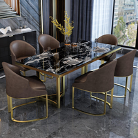 Ensemble de table et chaises de salle à manger Runwood de luxe moderne pour villa et hôtel, avec plateau en marbre, 6 places, mobilier de maison