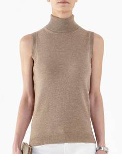 Maglione <span class=keywords><strong>Senza</strong></span> <span class=keywords><strong>Maniche</strong></span> a Collo Alto in Cotone e Cashmere per Donna, Leggero e di Alta Qualità, 85% Cotone 15% Cashmere, <span class=keywords><strong>Maglia</strong></span> Fine 12 Gauge, Personalizzabile - Product Image 2