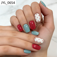 Kits de faux ongles carrés courts en ABS, à motifs à pois multicolores pré-dessinés, pour usage professionnel en salon de beauté, en gros, amovibles
