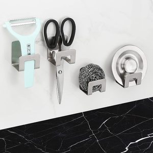 Porta spugna in acciaio inossidabile accessori per il bagno da cucina senza perforazione organizzatore porta spugne per stendibiancheria con scarico autoadesivo - Product Image 4