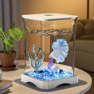 Kit de démarrage pour <span class=keywords><strong>aquarium</strong></span> extérieur, LED, acrylique, boîte en forme de seau de 2 L avec motifs floraux pour poissons <span class=keywords><strong>Betta</strong></span>, crevettes, poissons rouges - Product Image 4