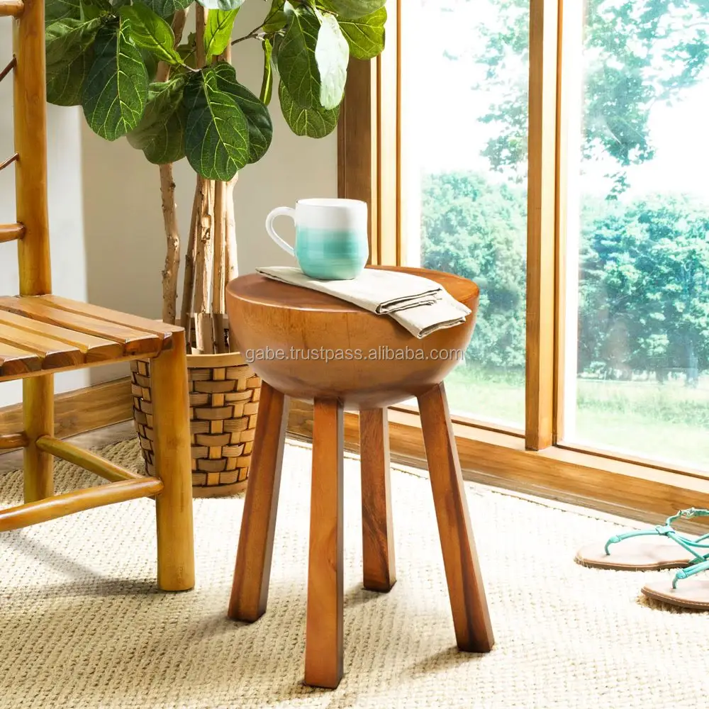 طاولة جانبية خشبية لوح الخشب اليدوية الطبيعية من إندونيسيا