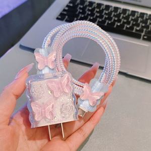 Protection de câble USB en métal 3D mignon en forme de tulipe avec paillettes pour téléphone 15 14 13 18W-20W, protection de câble de données, protection de câble de charge rapide - Product Image 5