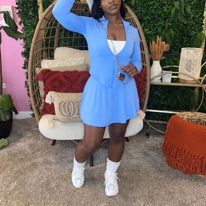 2024 recién llegados Athleisure cintura ajustada manga larga falda acampanada chándales para mujeres conjunto de dos piezas - Product Image 3