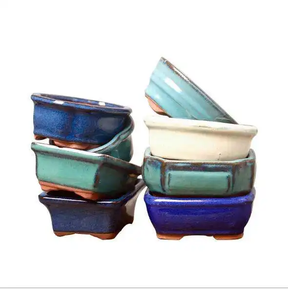 Pote bonsai keramik, vasos de bonsai azuis redondos, mini vaso de terracota vaso retro