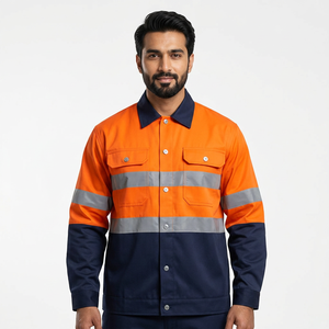Chemise à manches longues haute visibilité bleue avec rayures, polyester/coton, séchage rapide, respirante, vêtements de travail pour la construction et l'ingénierie - Product Image 1