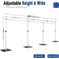Support de toile de fond télescopique robuste K37 10x30 pieds, réglable en hauteur de 6 à 10 pouces et en largeur de 10 à 30 pouces, en aluminium