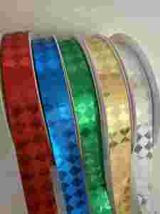 Metallic Embossed Diamond Pattern Ribbon Spool <b>Red</b> Blue Green Gold Silver 22mm Width Gift Wrapping Decorative Ribbon - Product Image 3