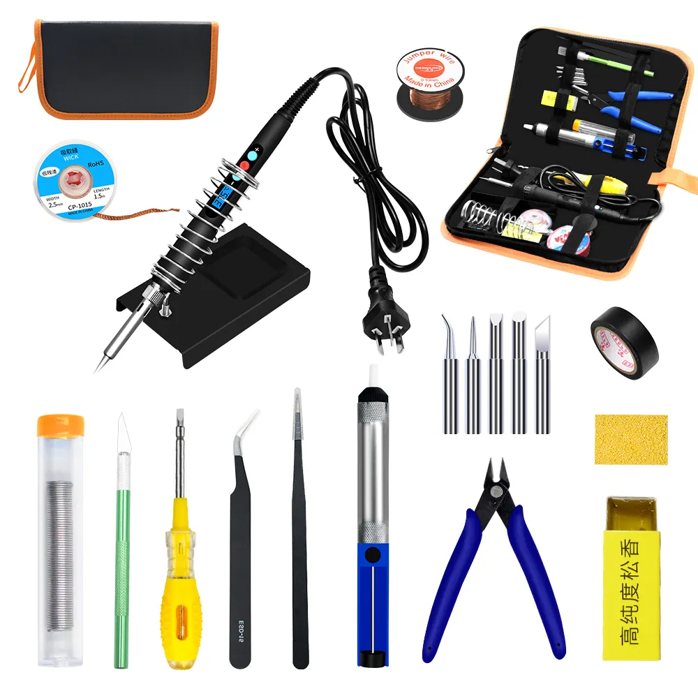 20pcs 60W adjustable temperature backlight LCD digital display electric soldering iron hand tools kit for repairer