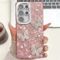 Étui de luxe papillon diamanté pour iPhone 17 Air 16E 16 15 14 13 Pro Max, coque IMD plaquée brillante avec protection d'objectif d'appareil photo