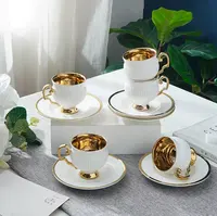 अरबी 12-टुकड़ा काले तुर्की चाय सेट, ग्लास कॉफी सेट, चाय धारक चीनी मिट्टी के कप के साथ उपहार बॉक्स