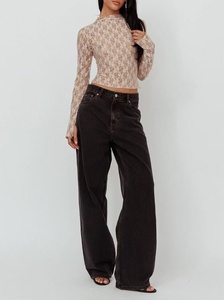 <b>Women's</b> Lace Crop <b>Top</b> Long Sleeve <b>Roll</b> <b>Neck</b> Floral Pattern Sheer Blouse Regular Fit All Seasons Chic Style - Product Image 3