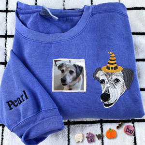 Portrait de chien brodé personnalisé pour <span class=keywords><strong>femme</strong></span> avec sweat à capuche ou sweat-shirt chapeau de sorcière Halloween - Product Image 2
