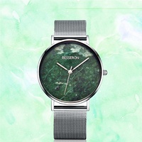 Montre de sport écologique de luxe en acier inoxydable à quartz, cadran en pierre turquoise naturelle jaune de 18 mm, résistante à l'eau 3 ATM