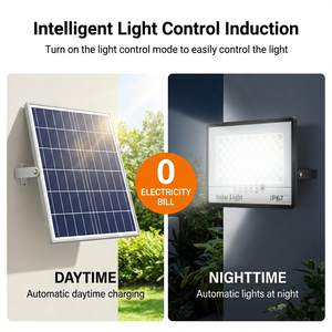 Lampu Solar LED tahan air luar ruangan lampu sorot 60w-400W pengendali jarak jauh 300W 200W/100W <span class=keywords><strong>Panel</strong></span> surya IP67 penggunaan gudang garansi 5 tahun - Product Image 2