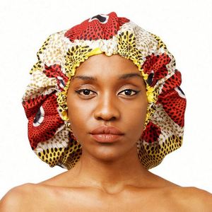 Bonnet de nuit double couche en satin imprimé africain grande taille ajustable pour femme, idéal pour les voyages et le quotidien - Product Image 1