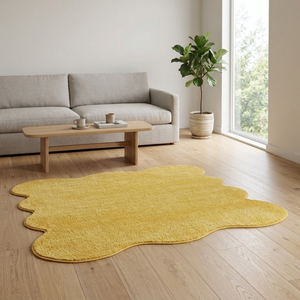 Tapis de salon moderne en viscose jaune rectangulaire, tufté à la main, à poils moyens, avec envers antidérapant en laine - Product Image 1