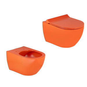 Inodoro Curva WC Rosa con asiento suave, naranja, sanitario, City, con esmalte extra, cisterna inteligente de doble descarga, color marino mate. - Product Image 1