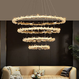 Lampadario <span class=keywords><strong>a</strong></span> LED in Cristallo con Anello Dorato, Lampada <span class=keywords><strong>a</strong></span> <span class=keywords><strong>Sospensione</strong></span> <span class=keywords><strong>per</strong></span> <span class=keywords><strong>Camera</strong></span> <span class=keywords><strong>da</strong></span> <span class=keywords><strong>Letto</strong></span> e Sala <span class=keywords><strong>da</strong></span> Pranzo, Lussuoso Lampadario Moderno - Product Image 1