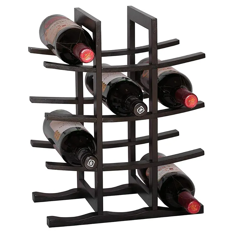 Personnalisé Maison Fête Bar Naturel Bambou Comptoir À Vin 12 Bouteilles Noir Porte-Bouteille De Vin En Bambou