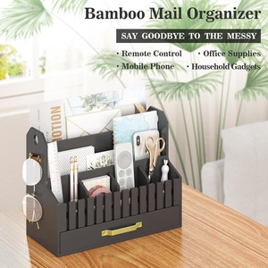 Bamboo Mail Organizer Desktop <b>Storage</b> <b>Box</b> With <b>Drawer</b> For Office Supplies And Household Gadgets - Product Image 1