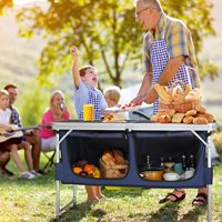 Table de camping pliante portable avec rangement, 3 hauteurs réglables pour barbecue, pique-nique, camping, randonnée, plage, intérieur