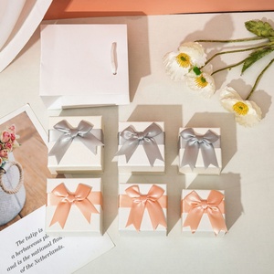 Recyclable Ribbon Bow Jewelry <b>Box</b> Ring <b>Box</b> with Foam Wholesale <b>Cheap</b> Paper White Jewelry <b>Box</b> - Product Image 5