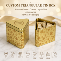 Boîte en étain triangulaire personnalisée avec un design floral couleur or champagne pour l'emballage de bonbons et de cadeaux, logo personnalisé OEM ODM, faible MOQ