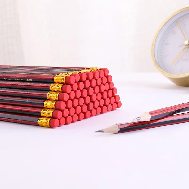 Popular 2B pencil classic red painting sketch wooden pencil with eraser head