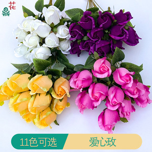 Bouquet de roses en forme de cœur, 11 têtes, 46 cm, fleurs en soie réalistes, décoration d'intérieur, fleurs artificielles pour mariage - Product Image 4