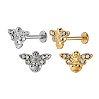 Piercing Labret en Acier Chirurgical 316L, Forme Abeille en Cristal Délicat, Bijou de Lèvre, Boucles d'Oreilles à Dos Plat pour Hélix Tragus, Calibre 16G, Lot