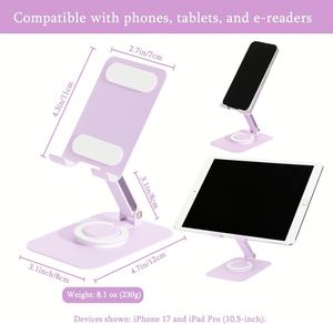 Support de téléphone portable en métal réglable en hauteur, pliable à 360°, avec logo personnalisé °   Support rotatif avec base antidérapante pour plusieurs appareils - Product Image 2