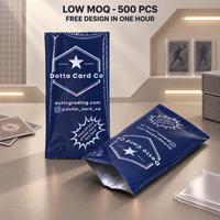 Sachets d'emballage en plastique noirs brillants personnalisés avec fermeture arrière, faible MOQ (100 pièces), conception gratuite, pour services de classification de cartes à collectionner