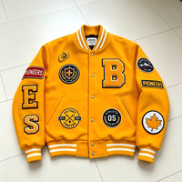 Blouson universitaire jaune en laine avec logo personnalisé pour homme, style Letterman, broderie de patchs en chenille, streetwear, patchwork, OEM