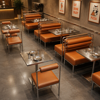 Mobilier de restaurant commercial sur mesure pour hot pot, table en acier inoxydable avec chaises rembourrées en PU et banquette.