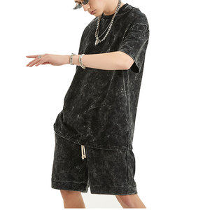 T-shirt personnalisé à manches courtes, surdimensionné, noir et gris, pour homme, sans impression, effet délavé à l'acide - Product Image 1
